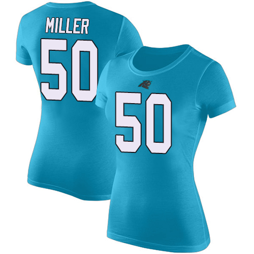 Carolina Panthers Blue Women Christian Miller Rush Pride Name and Number NFL Football #50 T Shirt